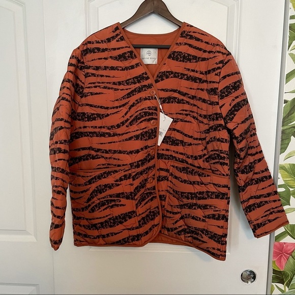 ANINE BING Elizabeth Quilted Tiger Jacket Brick M - Picture 3 of 10